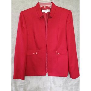 Tahari Sz 8 Blazer Red Gold Tweed Elegant Office Career Classic Old Money Womens